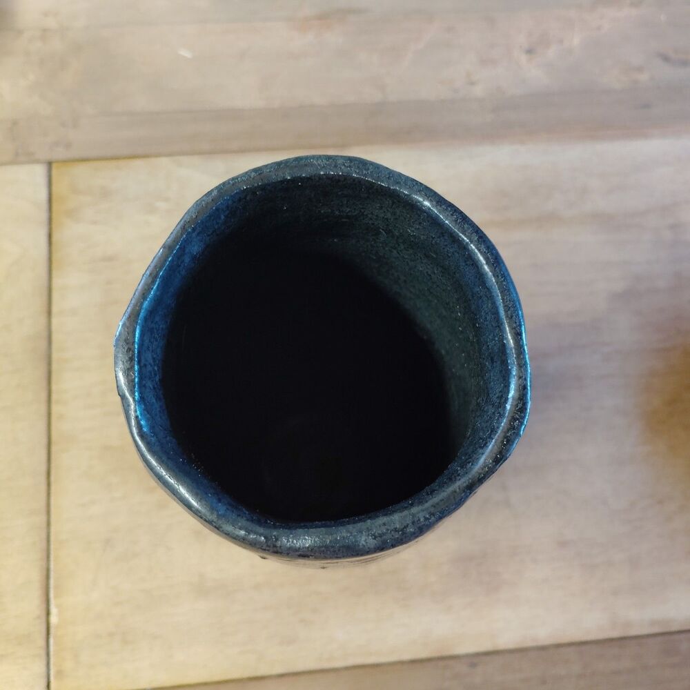 Handmade Studio Art Pottery Vase Signed  Hirolo Dark Glaze Ceramic Art - Picture 2 of 6